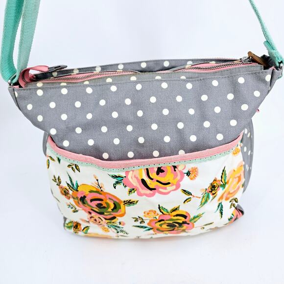 Matilda Jane Over The Moon Messenger Floral Diaper Bag & Pad Gray Teal - Picture 5 of 16